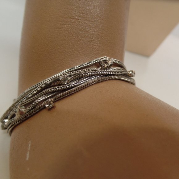 Jewelry - Vintage Silvertone Multi Strand Bracelet W Bling & Safety Clasp
